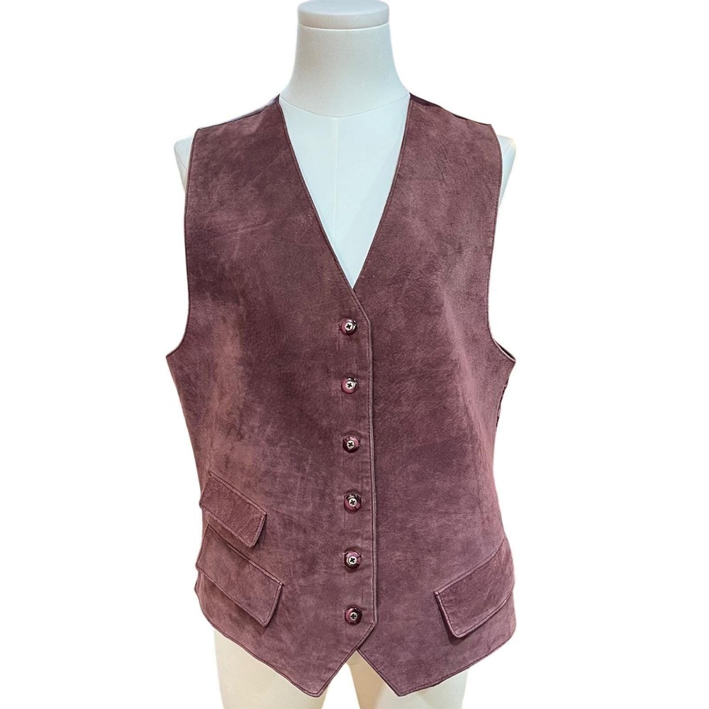 Vintage BP Nordstrom Leather Vest Button Front Brown 90s Western M